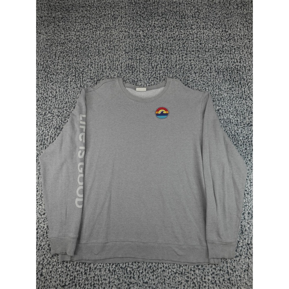 Life Is Good Sweatshirt Mens XXL Gray Sleeve‎ Graphic Crewneck Relaxed Fit